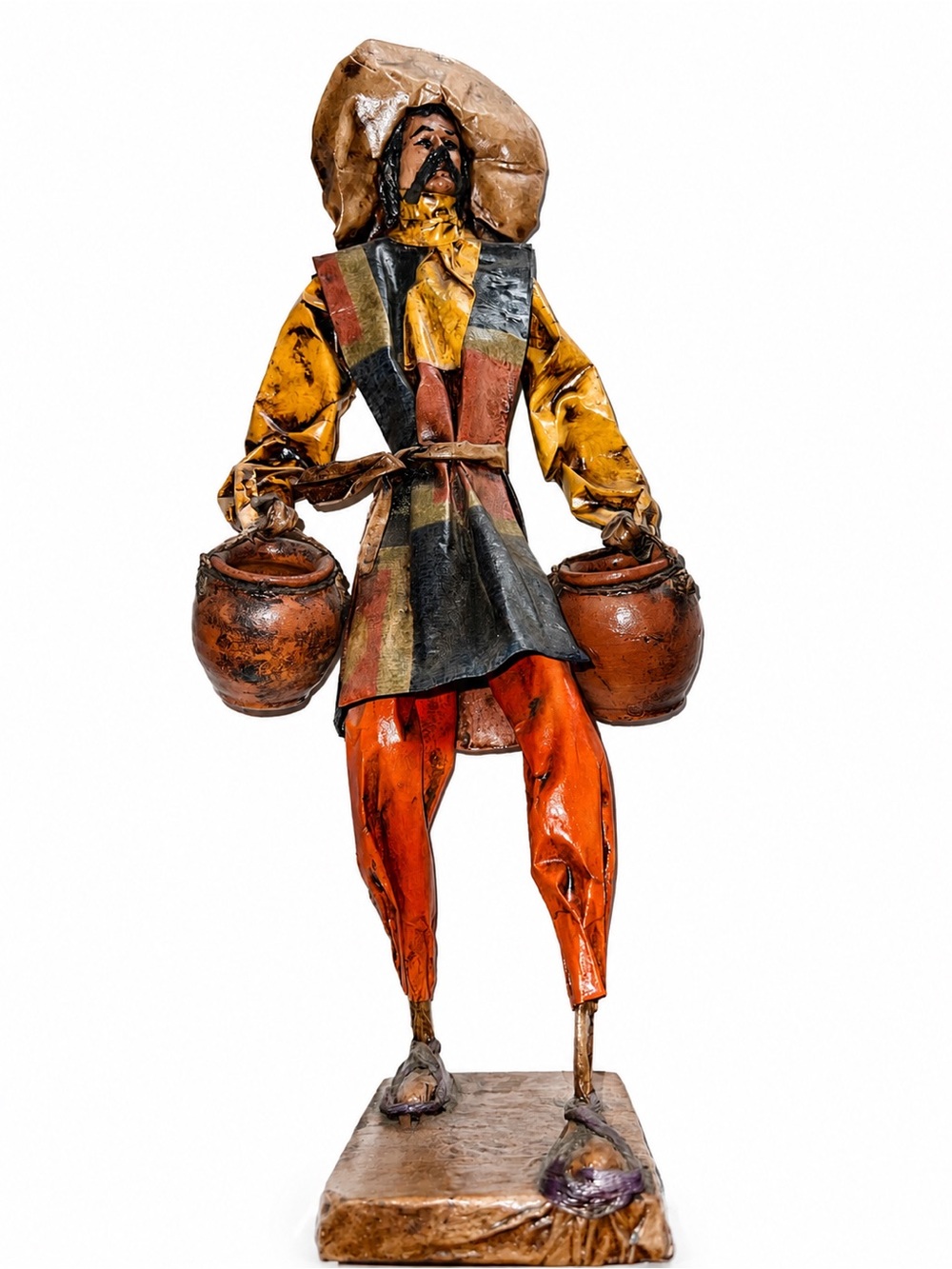 Mexican Paper Mache Art Figurine in Orange and Yellow